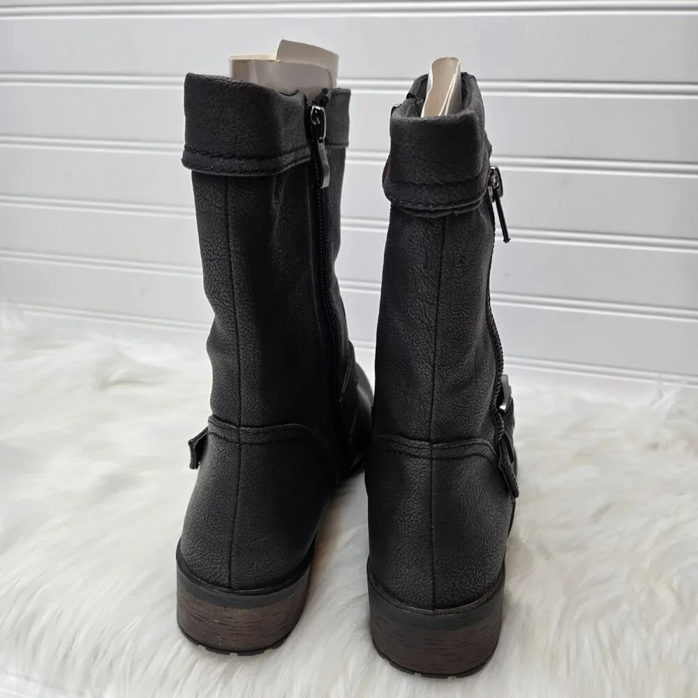 Luichiny Black Vegan Leather Moto Boots Women's "Mara Beth" Size 6 New In Box - Picture 5 of 10